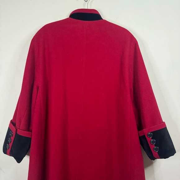 Vintage Sieberts Red/Black Trim Long Wool Flared Swing Coat Woman's Size 16 - Picture 10 of 15